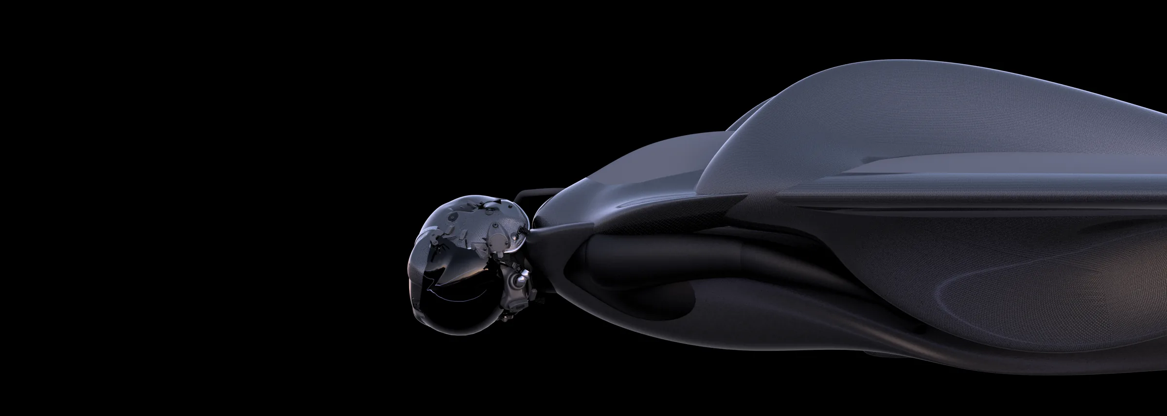 The Jetwing from the side: the rider's helmet at the front of the long carbon shell